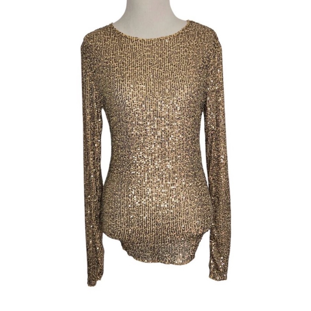 FREE PEOPLE Intimately Gold Rush Long Sleeve Sequin Glam Maximalist Women Small - Picture 2 of 7